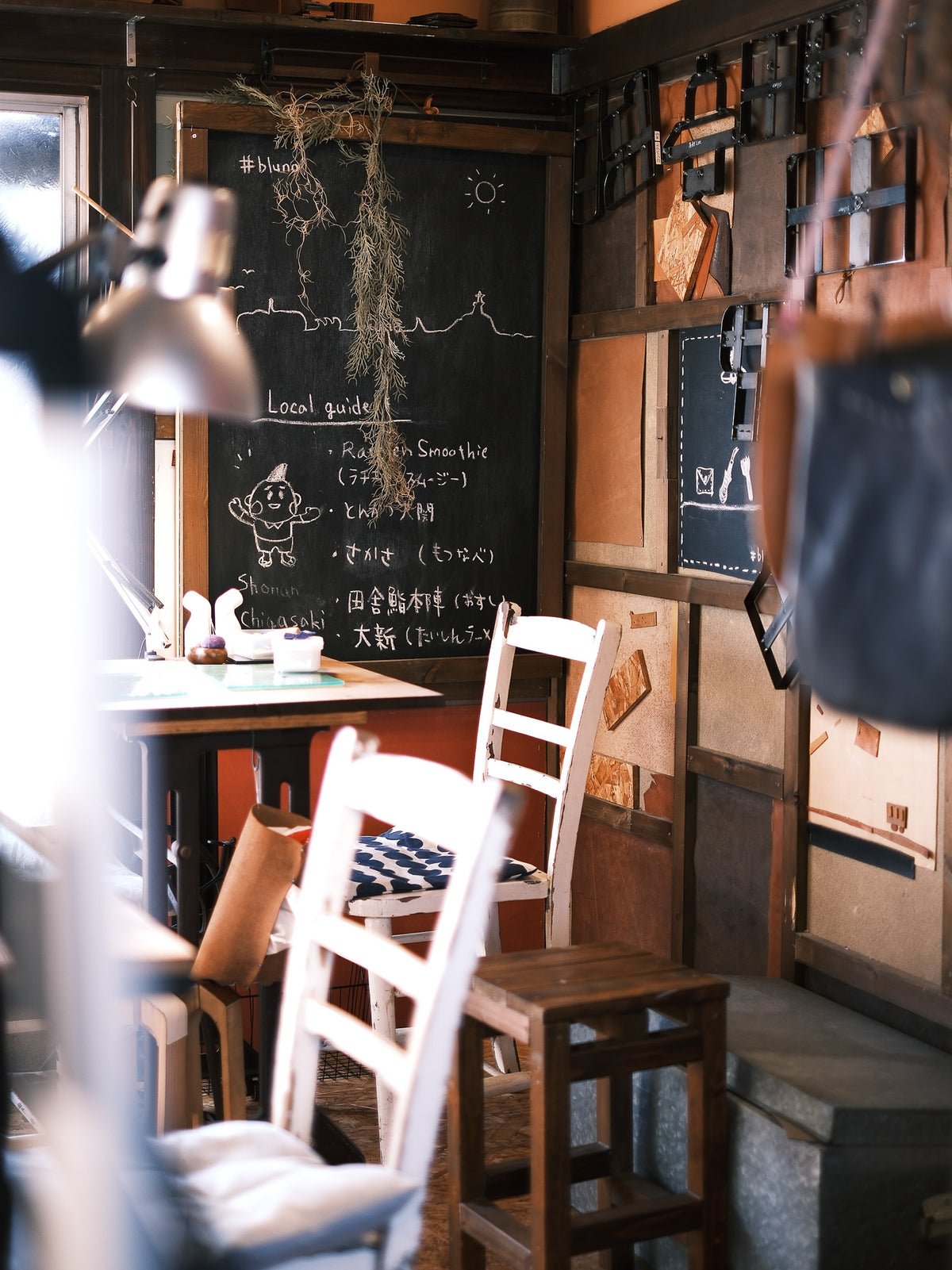 Tools and worktables in the light-filled Bluno atelier