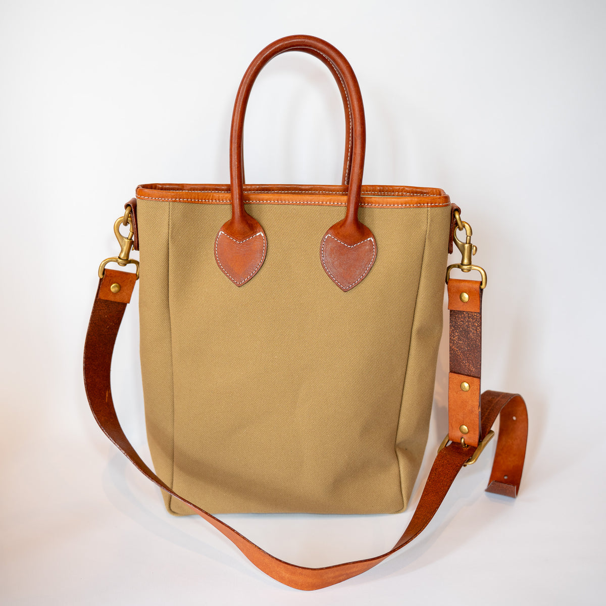 2wayトートバッグ tote S｜カーキの帆布と革ハンドル、ショルダーストラップ