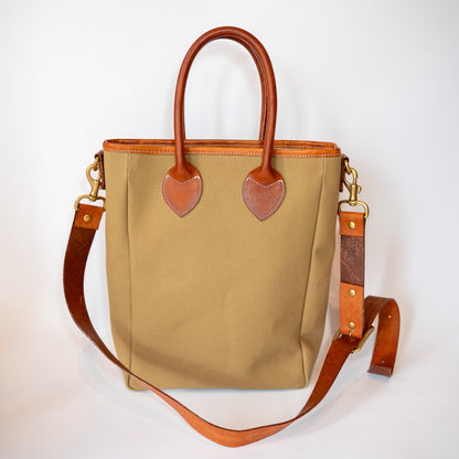 2wayトートバッグ tote S｜カーキの帆布と革ハンドル、ショルダーストラップ